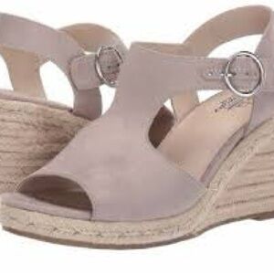 LifeStride Velocity Sandals Tyra Wedge Beige Memory Foam Espadrilles 8.5 NEW